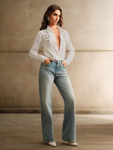 Anewsta Women's Spring/Fall Long Sleeve Elegant Blouse With Rhinestone Flower Decor